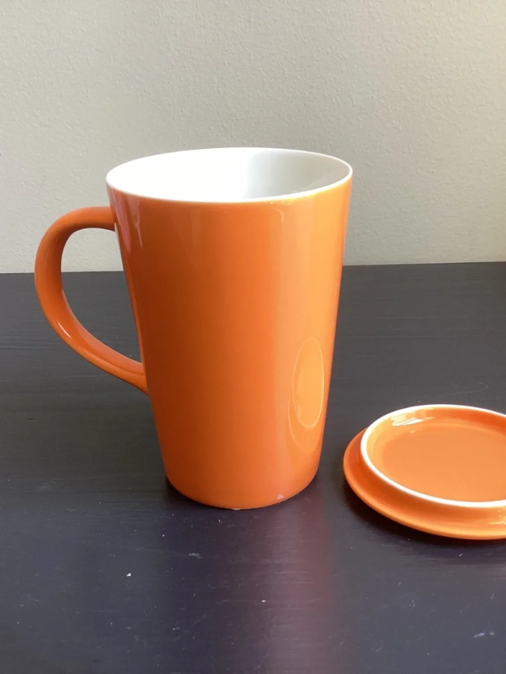 Teavana 12oz Orange Ceramic Coffee Mug With Handle and Separate Lid